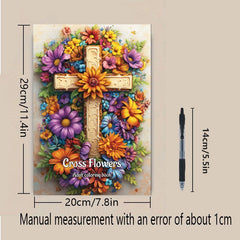 Cross Flowers Coloring Book Relaxing Drawing & Painting Activity Perfect Gift