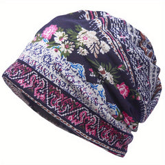 Bohemia Soft Flower Print Sleep Beanie Hat Cap 23 Inches 58 Cm