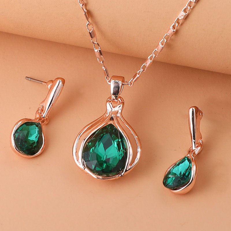 Water Drop Pendant Necklace & Earrings Set for Women/Girls