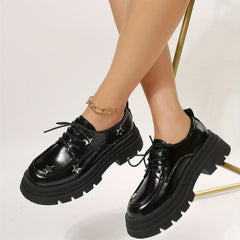 Women's Star Pattern Platform Loafers Lace Up Shoes