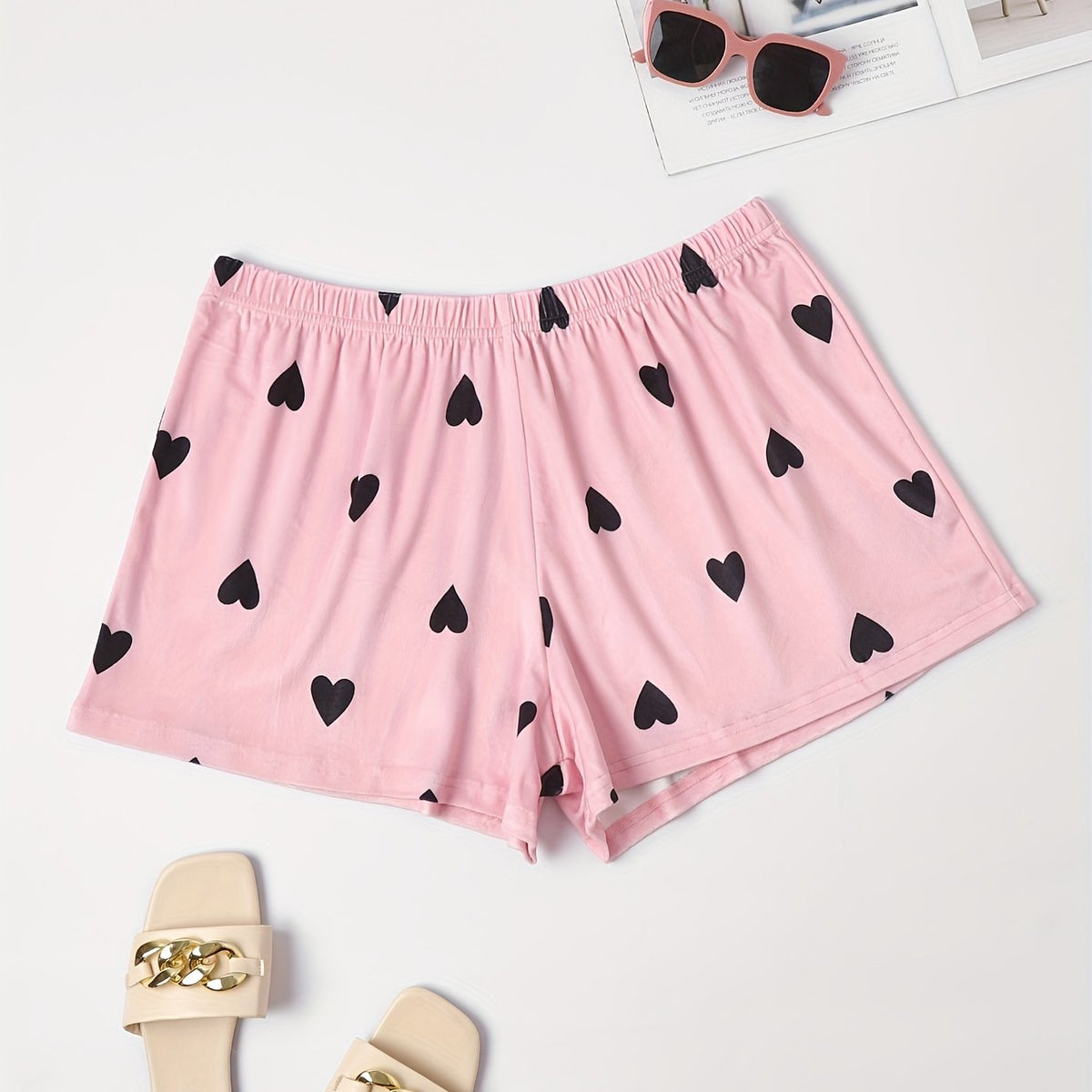  Heart Print Fluffy Loungewear Shorts