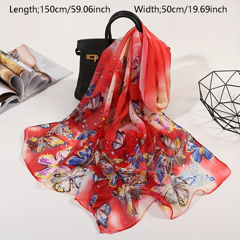 Butterfly Print Chiffon Scarf Tie Dye Gradient Shawl