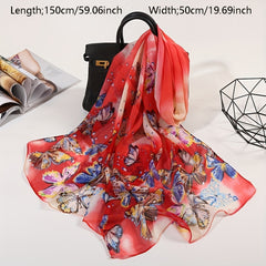 Butterfly Print Chiffon Scarf Tie Dye Gradient Shawl