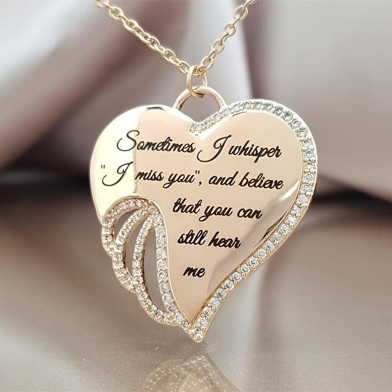 Heart Wing Pendant Necklace Zircon Inlay Elegant Neck Jewelry 1 Pc