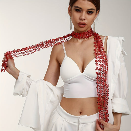 Sequin Hollow Out Long Scarf Hip Hop Skinny Scarf Women Y2K