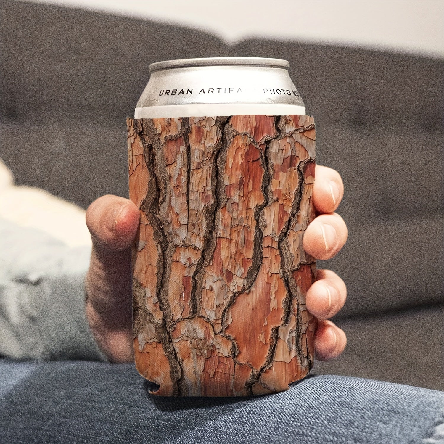 Tree Bark Texture Print Neoprene Can Cooler Lid Insulated 12oz Standard Can