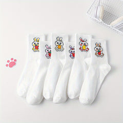 6 Pairs Bunny Print Comfy Socks Women's Stockings