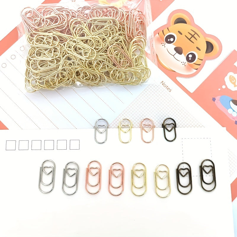 30pcs Mini Heart Paper Clips Colorful Metal Clips Twisted Needles Golden Clips