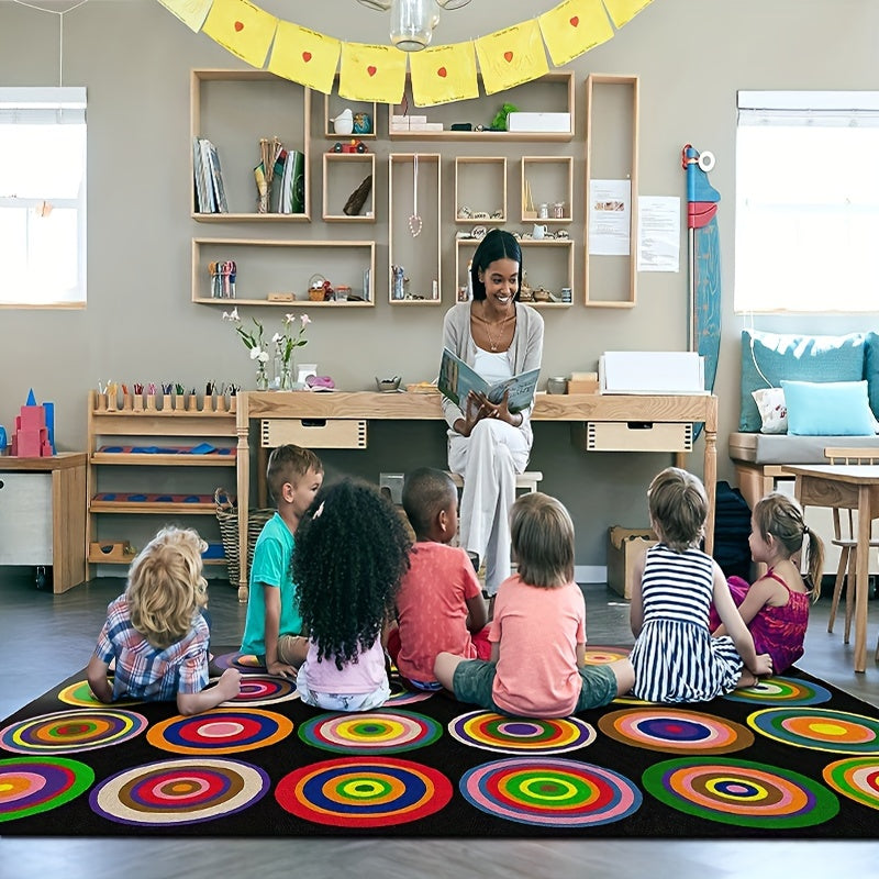 Colorful Circle Classroom Carpets - Abstract Children's Seating Rug