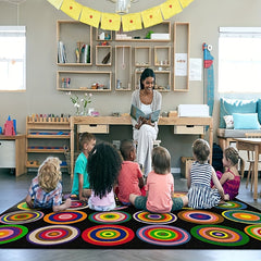 Colorful Circle Classroom Carpets - Abstract Children's Seating Rug