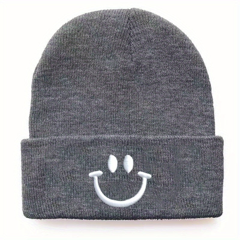 Knitted Hat with Happy Face Embroidery for Men and Women
