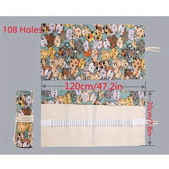 Pencil Roll Bag 12-108 Holes Art Pencil Case Student Stationery Storage Bag