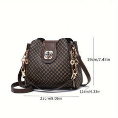 Geometric Pattern Crossbody Bag Women's Flower Buckle Bucket Bag