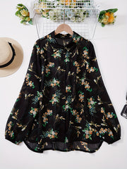  Floral Print Button Up Long Sleeve Blouse