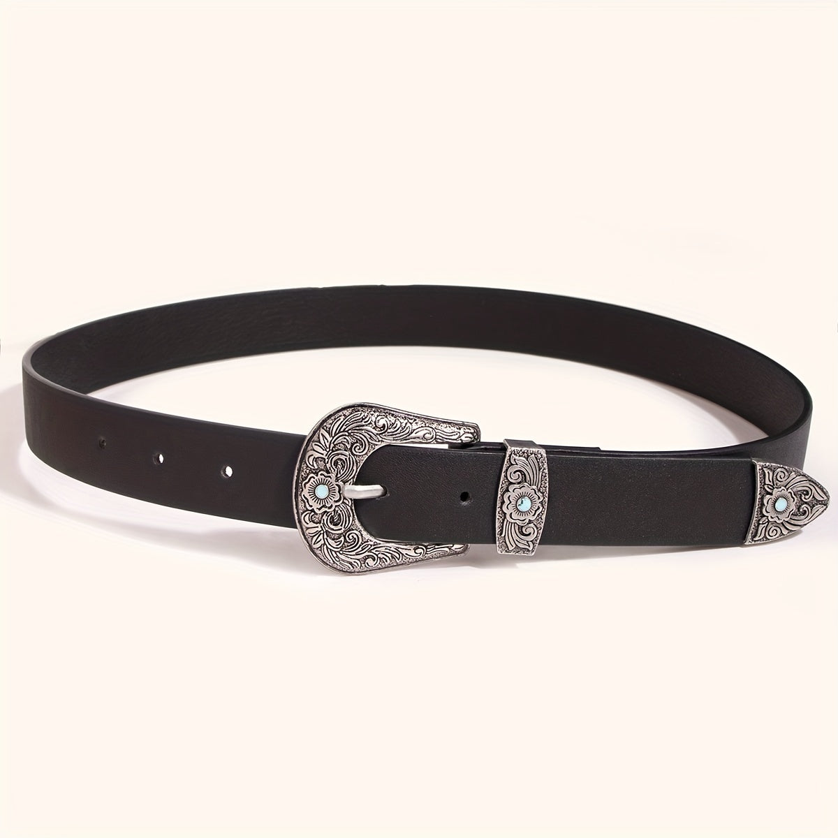 Western Turquoise Engraved Buckle Belt Vintage PU Leather Jeans Pants Belt