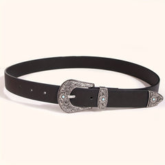 Western Turquoise Engraved Buckle Belt Vintage PU Leather Jeans Pants Belt