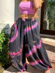  Tie Dye Drawstring Lantern Pants With Pockets