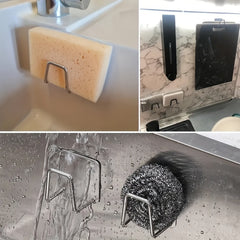 Stainless Steel Sink Sponges Holder Adhesive Drain Drying Rack Dishcloth Hook