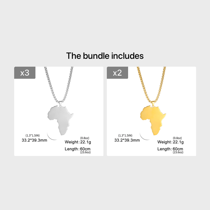 Cooltime 304 SS Africa Map Necklace 18K Plated Box Chain Accessory