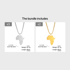 Cooltime 304 SS Africa Map Necklace 18K Plated Box Chain Accessory