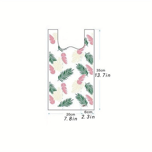 50pcs Leaf Feather Printed Shopping Bags for Take Out Grocery Shopping