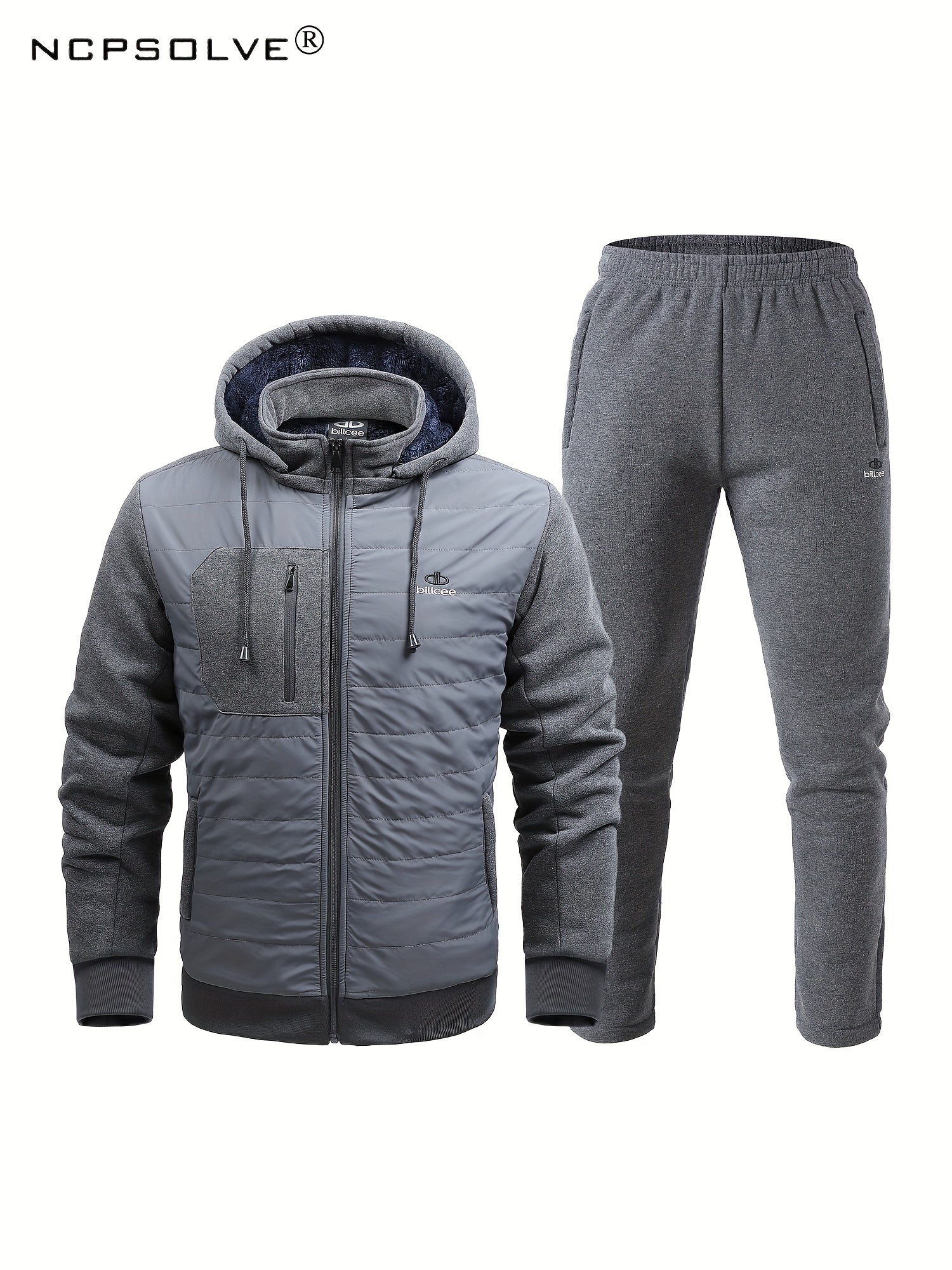 Men's Winter Sports Suit Stand Collar Zip Jacket & Thick Pants