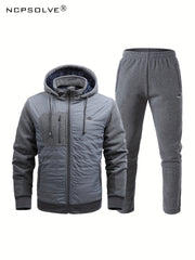 Men's Winter Sports Suit Stand Collar Zip Jacket & Thick Pants