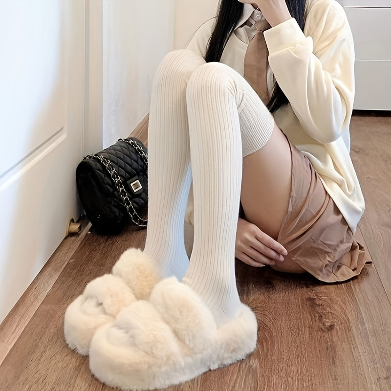 3 Pairs Solid Calf Socks Comfy Knee High Stockings Women's Hosiery