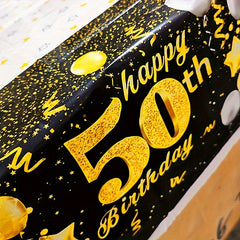 Golden Happy 50th Birthday Tablecloth Rectangular Party Table Cover