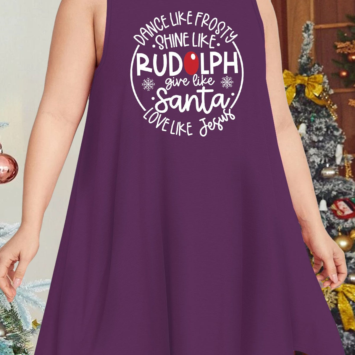  Christmas Nightdress Women's Letter & Snowflake Print Round Neck Tank