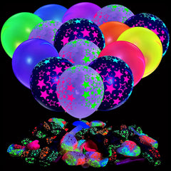 60pcs UV Neon Balloons Glow Balloons 12'' UV Polka Dot Blacklight Balloons