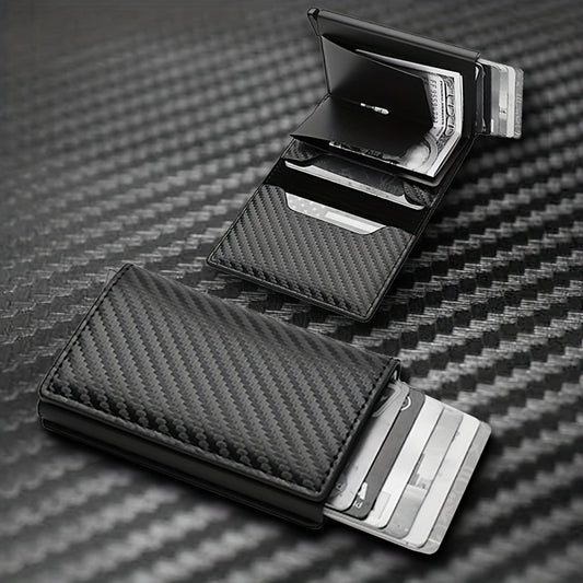 Carbon Fiber Credit Card Holder Wallet Rfid Metal Thin Slim Pop Up Minimalist