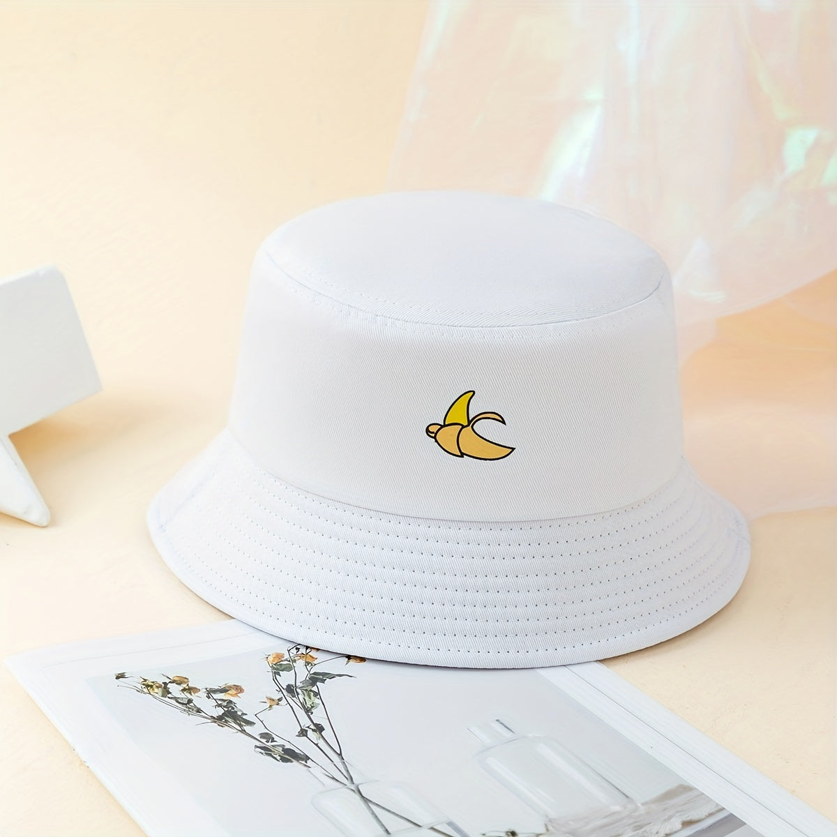 Banana Printed Bucket Hat Solid Cotton Basin Hat Unisex