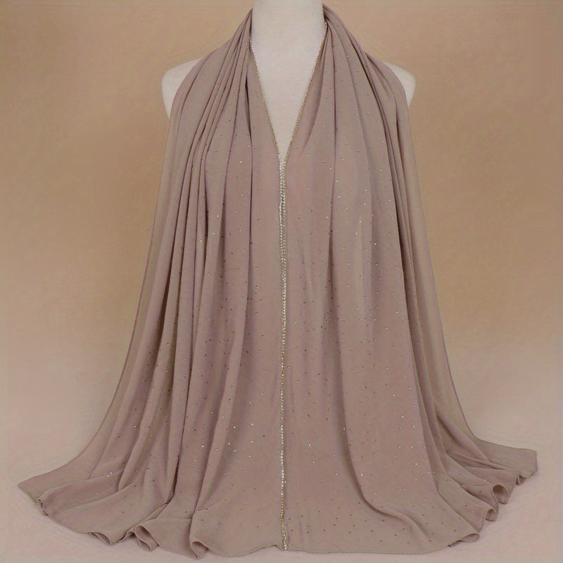 Chiffon Glitter Chain Bandana Scarf Lightweight Solid Hijab Scarf