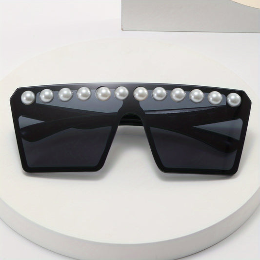 Y2K Square Frame Sunglasses Faux Pearl Decor UV400