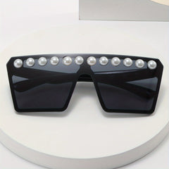 Y2K Square Frame Sunglasses Faux Pearl Decor UV400