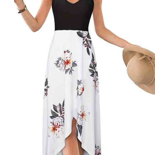 Floral Sleeveless Backless V-Neck Dress