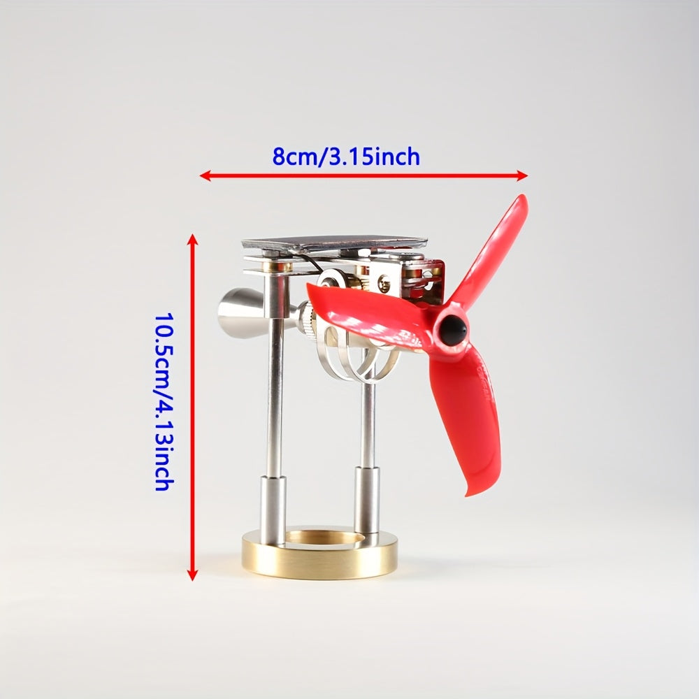 Metal Solar Windmill Model Kit Red Fan Blades High Copper Ornament