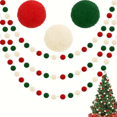 Christmas Pom Pom Garland Red Green Felt Ball Ornament Xmas Tree Decor