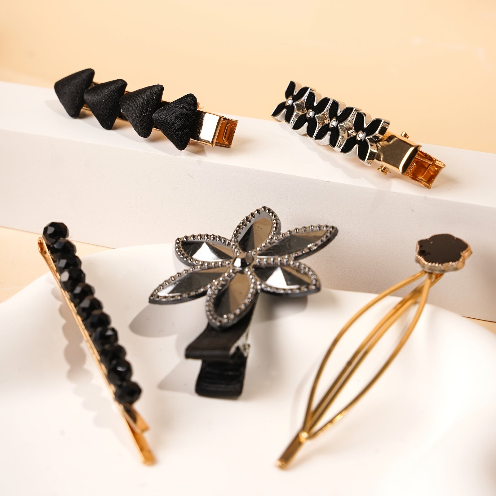5 Flower Clover Rhinestone Hair Clips Vintage Barrette Hair Accessories