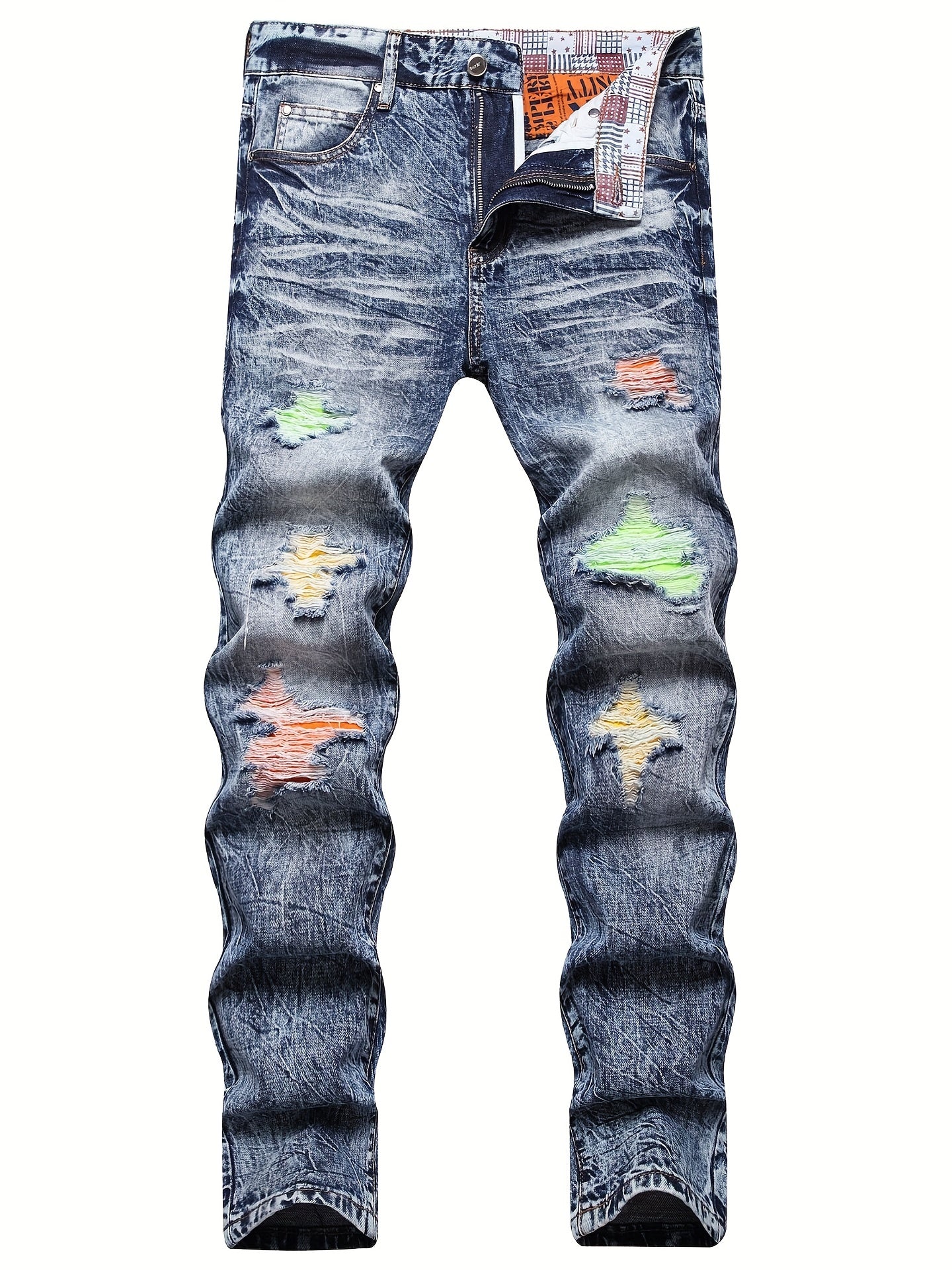 Boys Ripped Patch Jeans Skinny Slim Fit Washed Denim Long Pants Kids