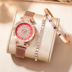 Digital Rhinestone Watch & 2 Bracelets Set