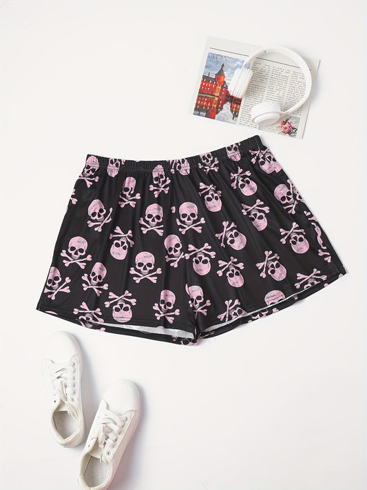  Skull Print Stretch Sleepwear Shorts