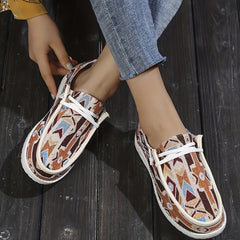 Retro Pattern Canvas Shoes Soft Sole Flat Sneakers Comfortable Lace Up Loafers