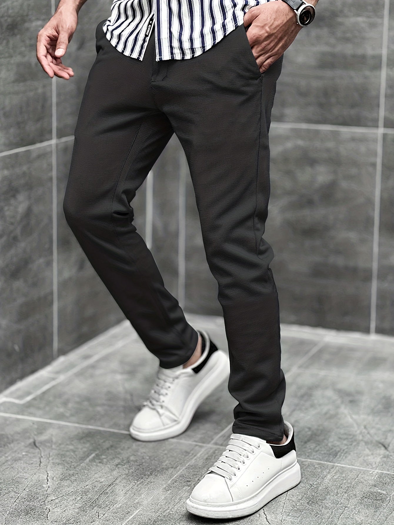 Men's Slim Fit Stretch Dress Pants Vintage Style Casual Business