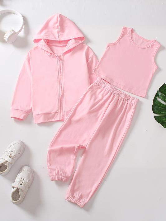 Girls' Sports Outfit Zip Hoodie Tracksuit Top Sweatpants Set