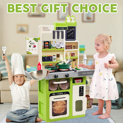 Kids Play Kitchen Set with Light Stove & Sink, Play Food Toy, Accessories