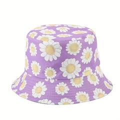 Cartoon Flower Print Bucket Hat Lightweight Fisherman Cap Women