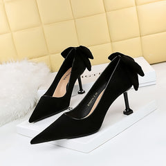 Women's Stiletto Heels Back Bowknot Pointed Toe Slip On Pumps