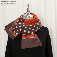 Polka Dot Geometric Warm Scarf Frayed Trim Cashmere Shawl